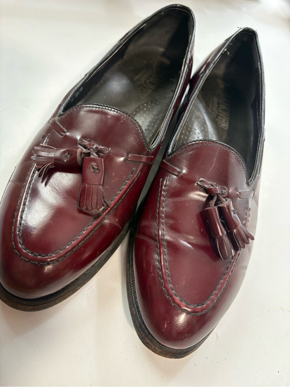 Men's All Leather Burgundy Tassel Loafers Hanover Master Flex genuine calf skins